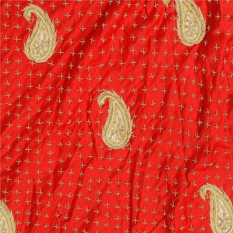 Sanskriti Vintage Red Long Stitched Lehenga Art Silk Hand Embroidered Zardozi