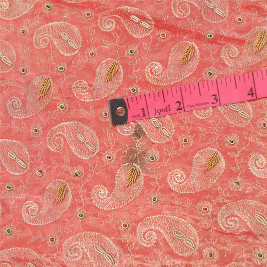 Sanskriti Vintage Pink Long Unstitched Lehenga Pure Tissue Hand Bead Woven Zari