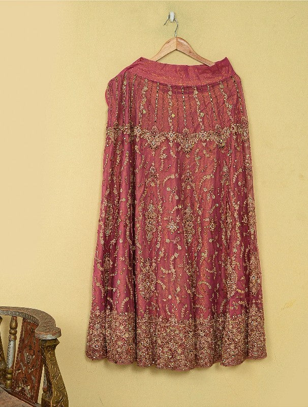 Sanskriti Vintage Pink Long Stitched Lehenga Net Mesh Hand Beaded Sequin Zardozi