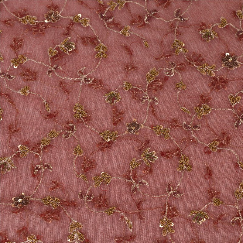 Sanskriti Vintage Red Long Unstitched Lehenga Net Mesh Hand Embroidered Zardozi