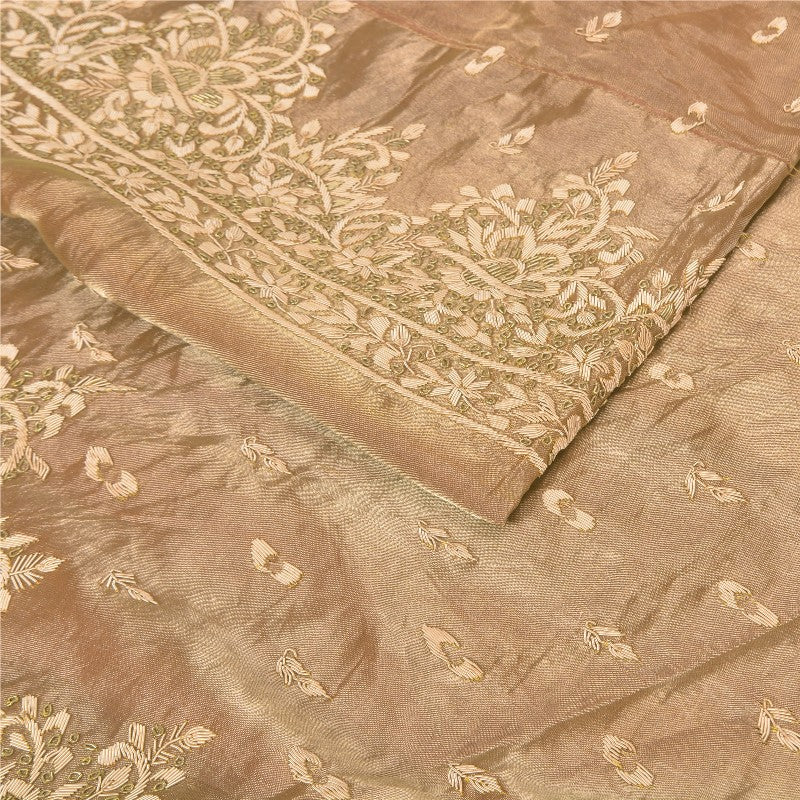 Sanskriti Vintage Copper Long Unstitch Lehenga Pure Silk Hand Embroidery Zardozi