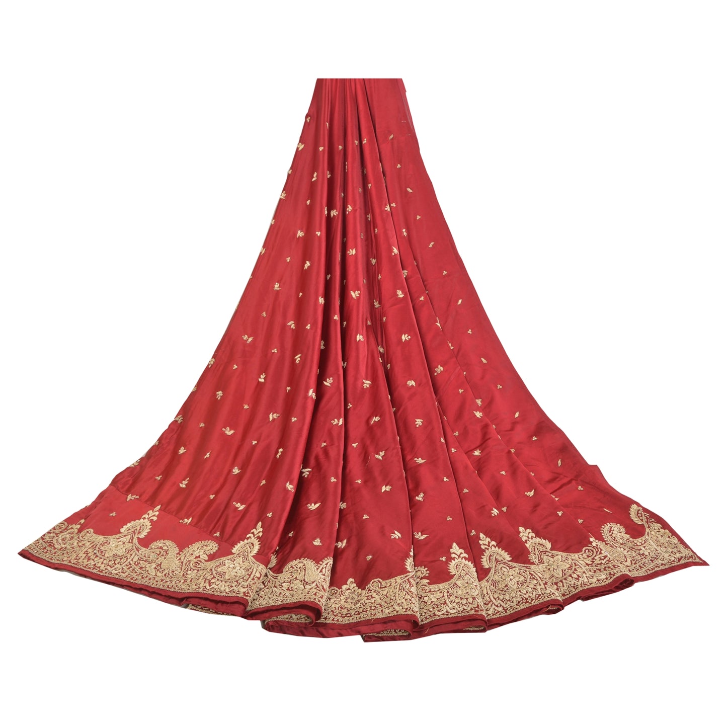 Sanskriti New Red Satin Silk Unstitch Bollywood Lehenga Hand Embroidered Zardozi