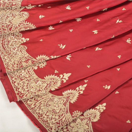 Sanskriti New Red Satin Silk Unstitch Bollywood Lehenga Hand Embroidered Zardozi