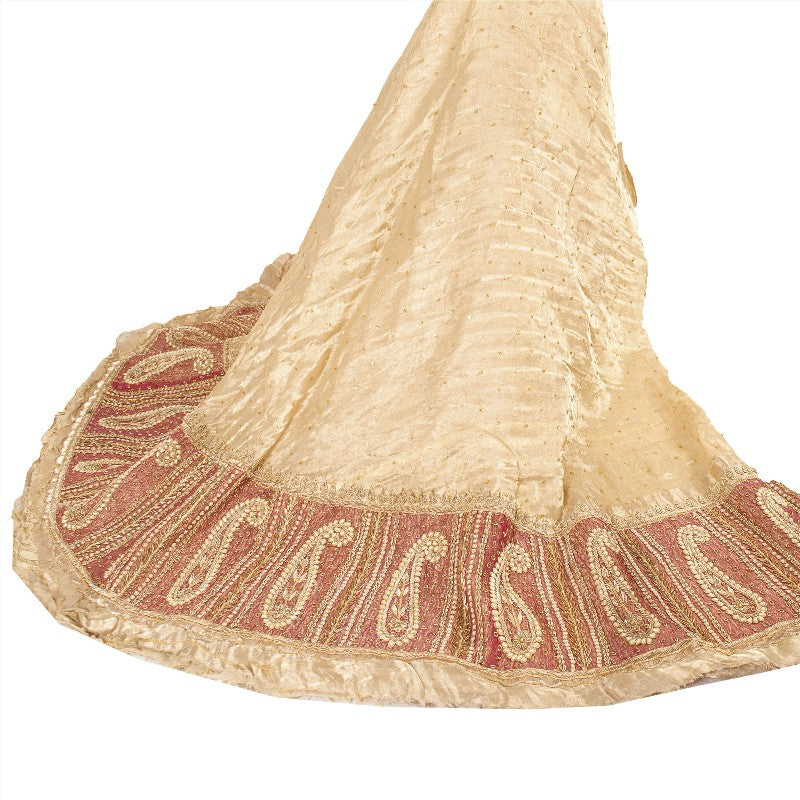 Sanskriti Vintage Long Unstitch GoldenGreen Lehenga Pure Tissue Handmade Zardozi