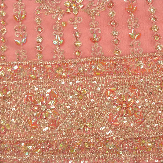 Sanskriti Vintage Pink Long Indian Stitched Lehenga Net Mesh Hand Embroidered