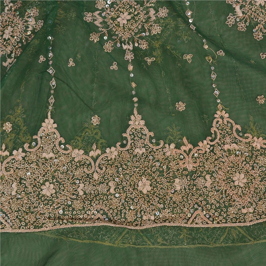 Sanskriti New Indian Green Long Unstitched Lehenga Net Hand Beaded Zardozi