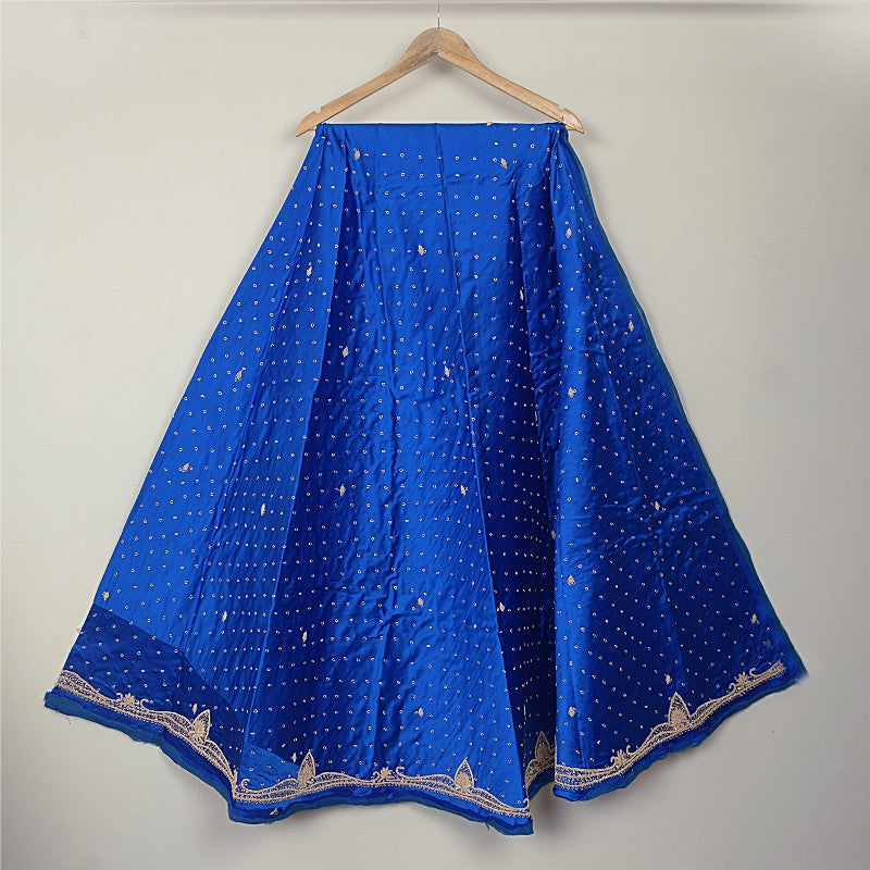 Sanskriti New Blue Pure Satin Silk Lehenga Unstitched Hand Embroidered Zardozi