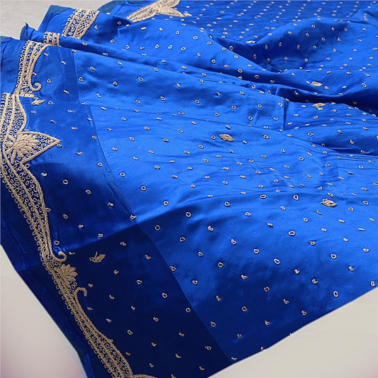 Sanskriti New Blue Pure Satin Silk Lehenga Unstitched Hand Embroidered Zardozi