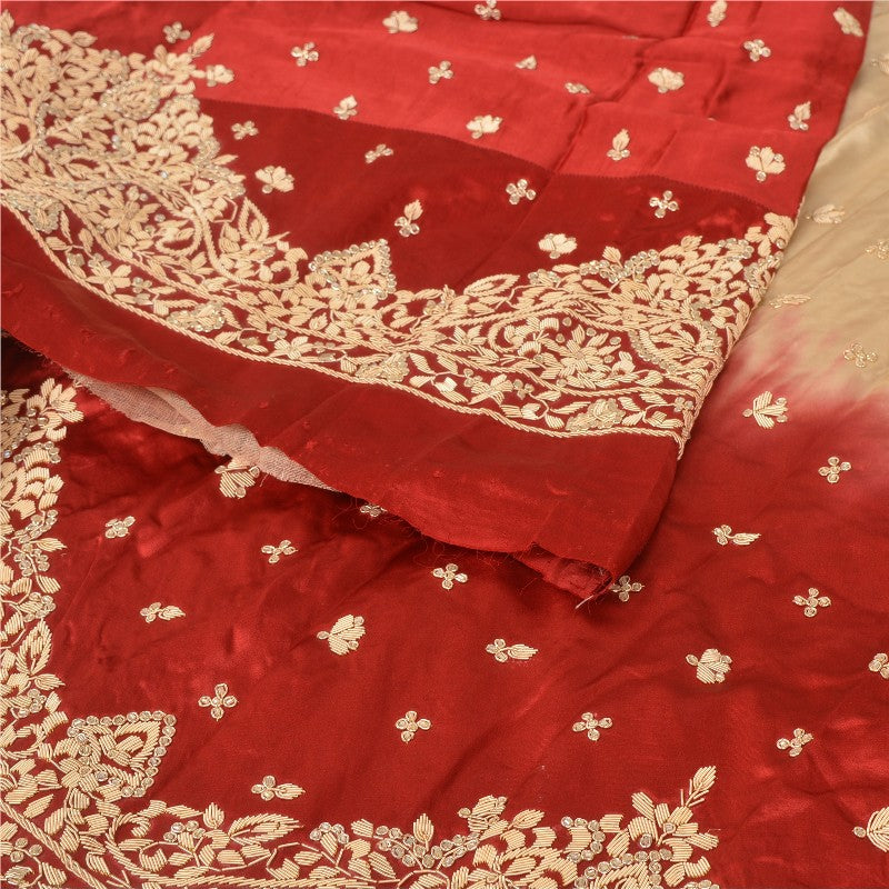 Sanskriti Vintage Red-Golden Unstitch Lehenga Pure Satin Hand Embroidery Zardozi