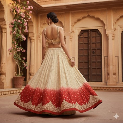 Sanskriti Vintage Red-Golden Unstitch Lehenga Pure Satin Hand Embroidery Zardozi