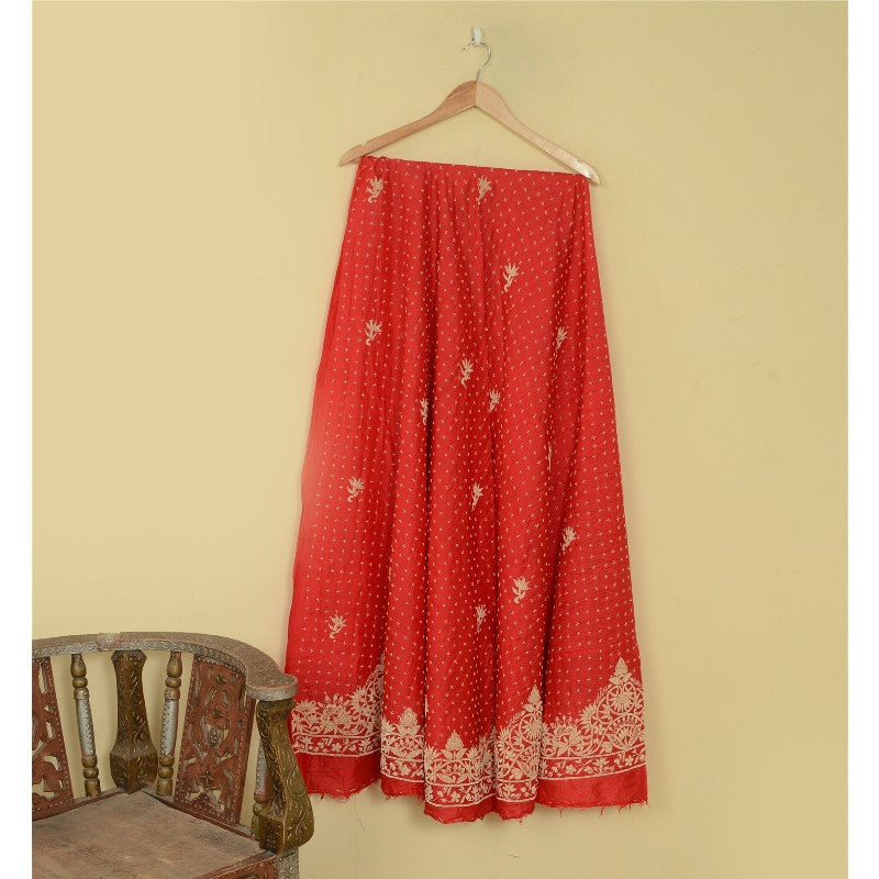 Sanskriti Vintage Red Unstitch Lehenga Pure Satin Bridal Hand Embroidery Zardozi