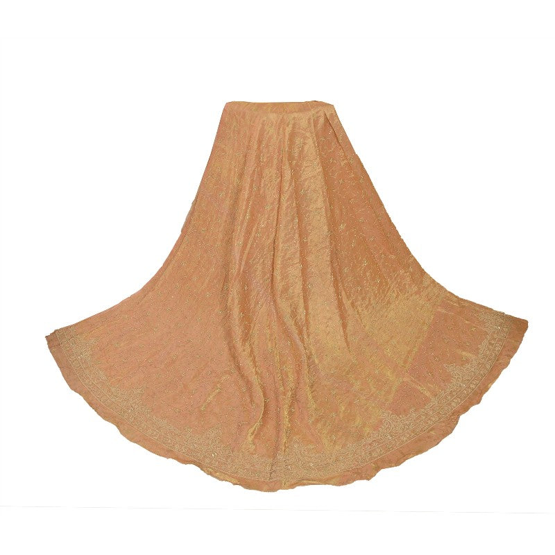 Sanskriti Vintage Peach 100%Pure Silk Unstitched Lehenga Hand Embroidery Zardozi