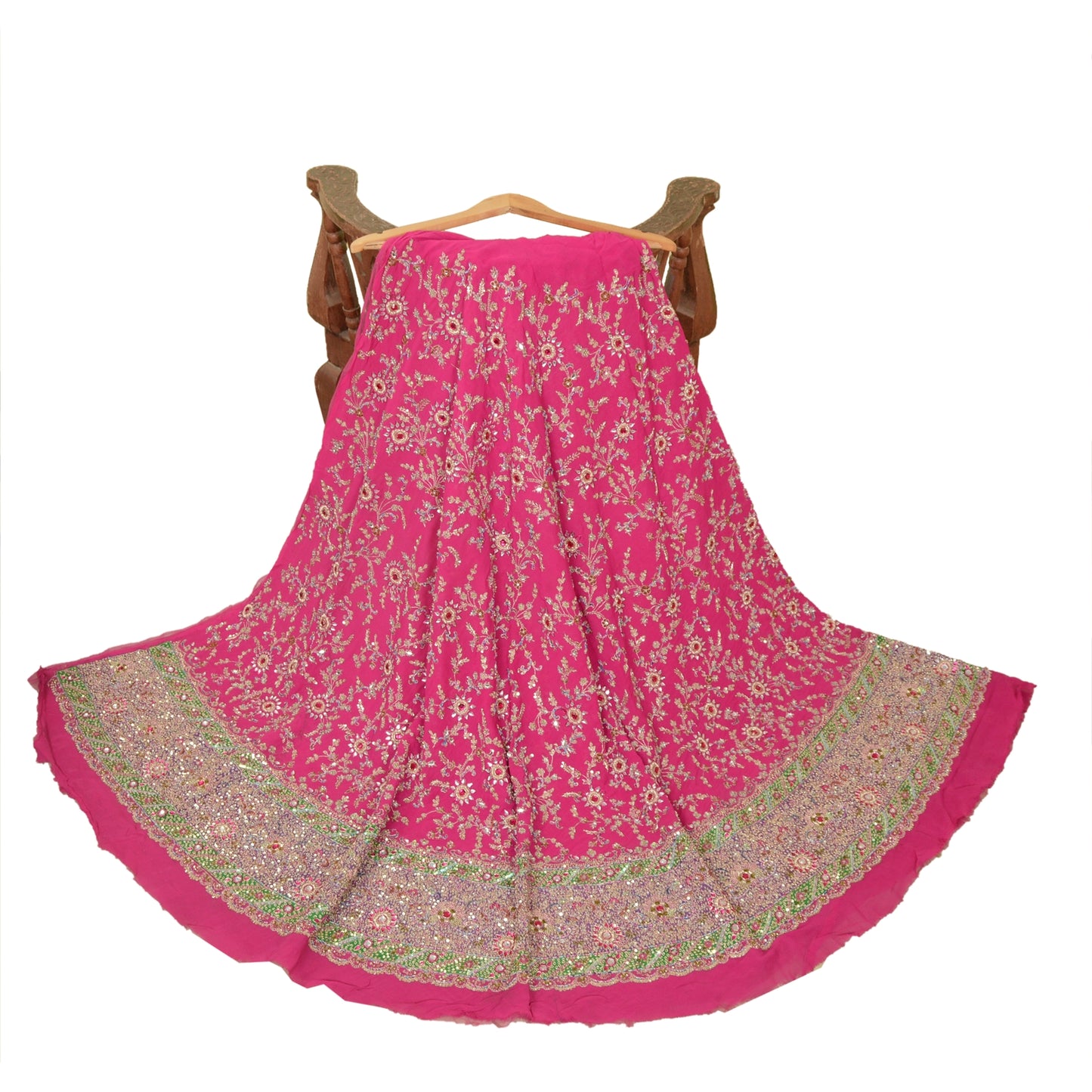 Sanskriti Vintage Pink Pure Georgette Unstitched Lehenga Hand Embroidery Zardozi