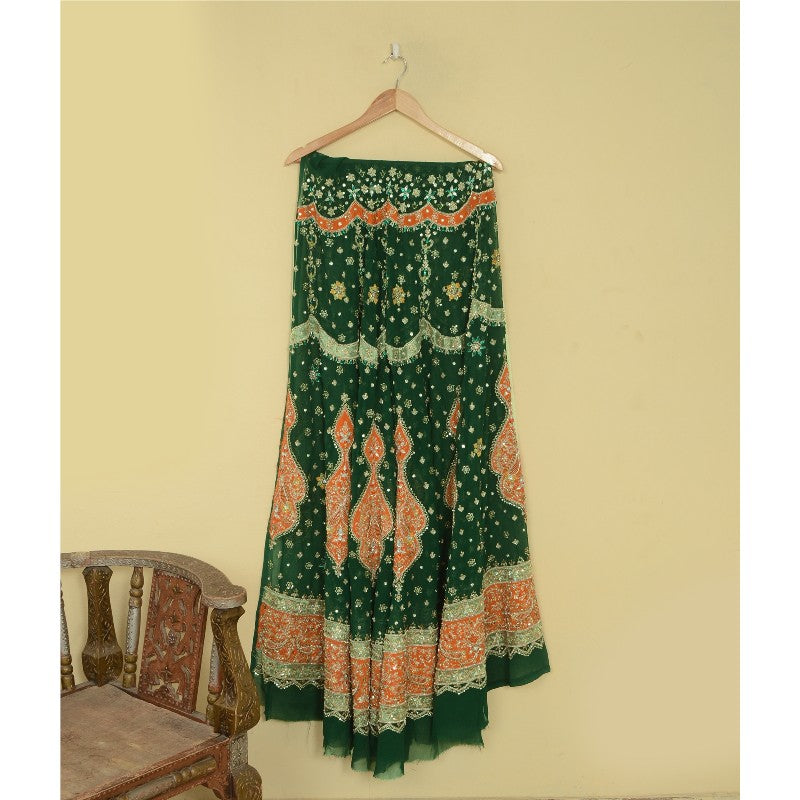Sanskriti Vintage Green Georgette Unstitched Lehenga Hand Embroidery Zardozi