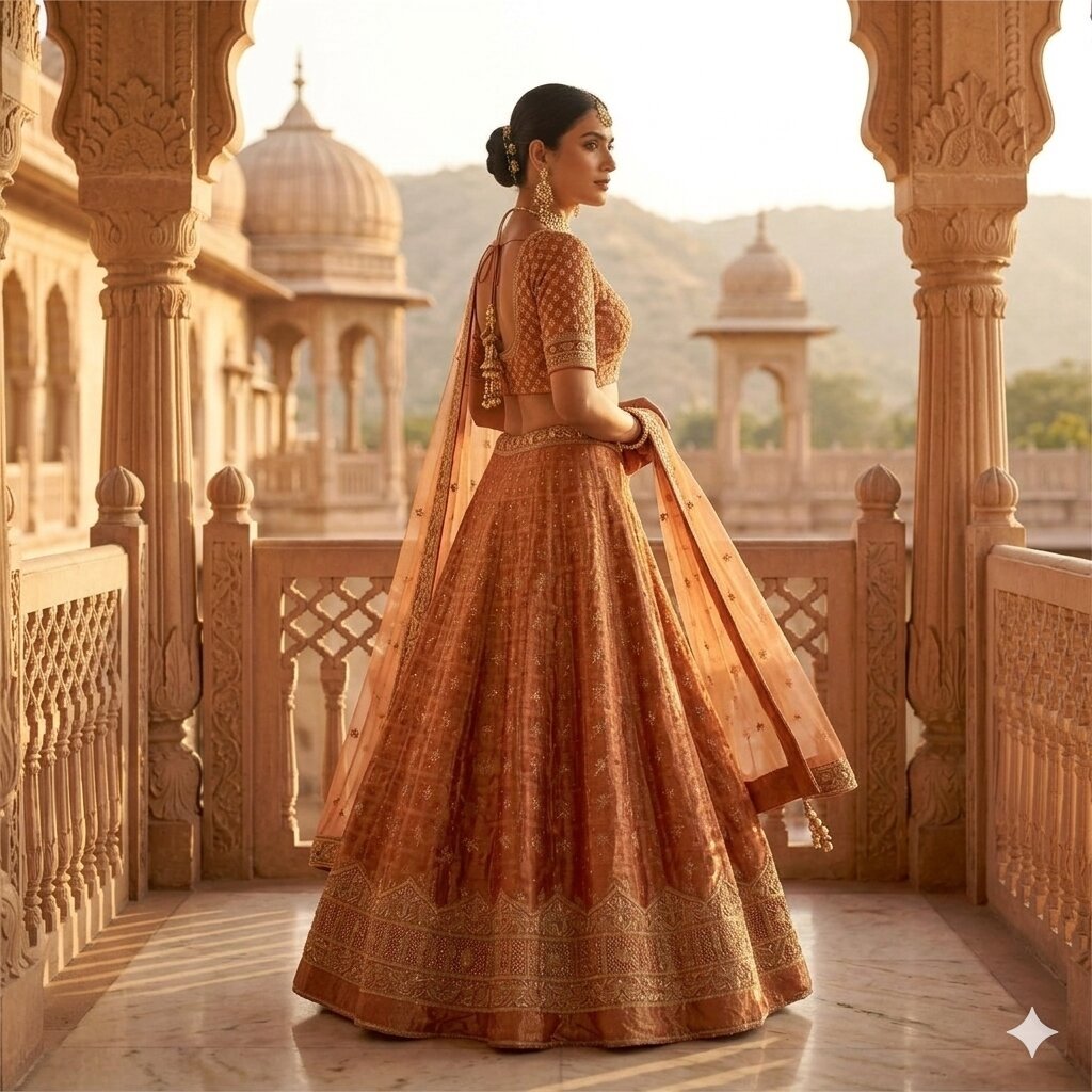 Sanskriti Vintage Peach Pure Silk Unstitch Lehenga Hand Embroidery Zardozi Zari