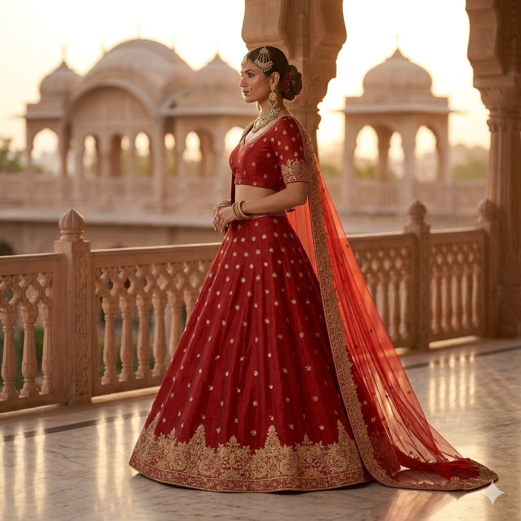 Sanskriti Vintage Red Pure Satin Silk Unstitched Lehenga Hand Embroidery Zardozi