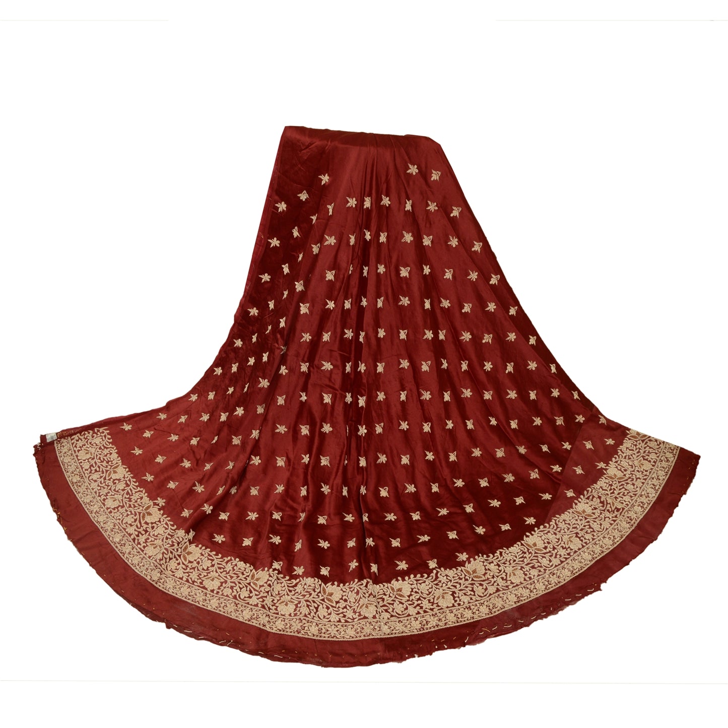 Sanskriti Vintage Dark Red Pure Silk Unstitched Lehenga Hand Embroidered Zardozi