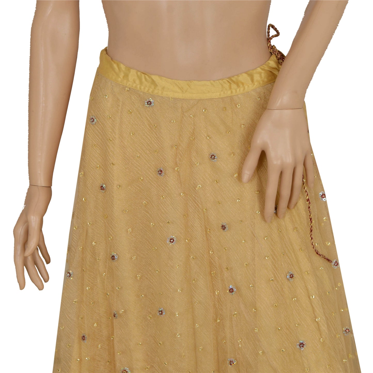 Sanskriti Vintage Golden Net Stitched Lehenga IndiaHand Embroidery Zardozi Dabka