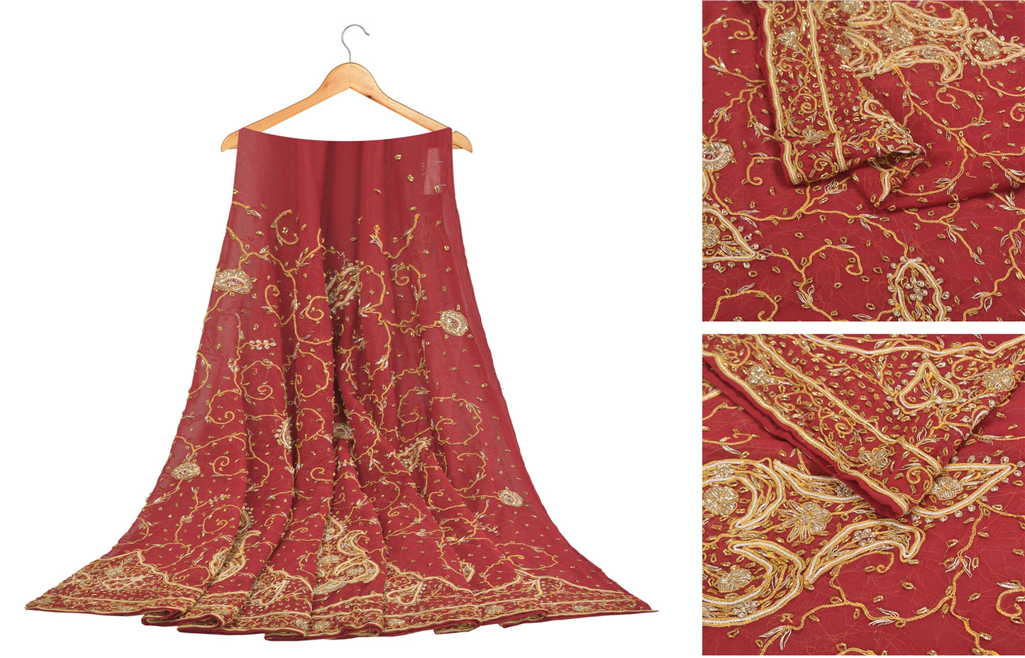 Sanskriti Vintage Red Georgette Unstitched Lehenga Hand Embroidery Zardozi Dabka