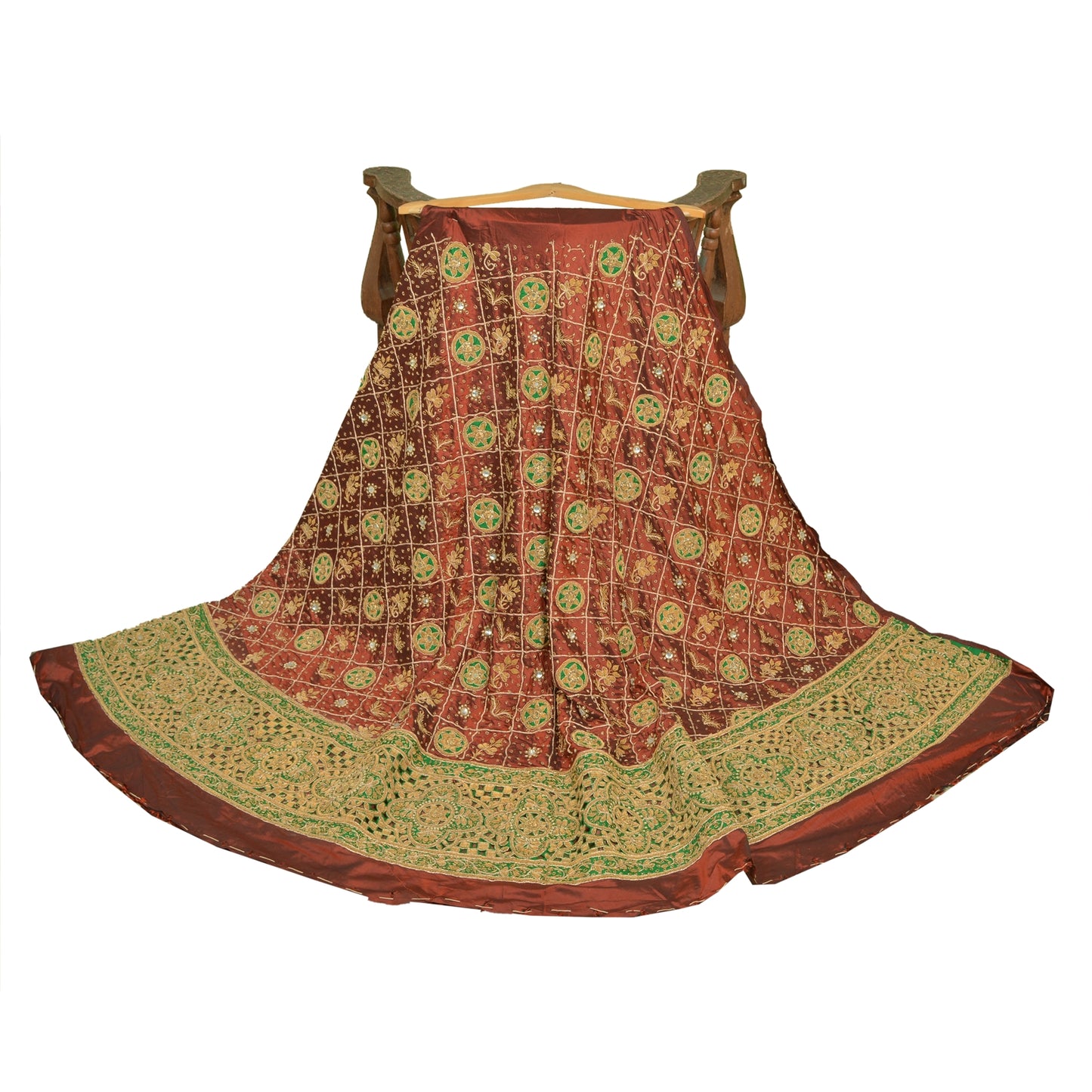 Sanskriti Vintage Orange Pure Silk Unstitched Lehenga Hand Embroidered Zardozi