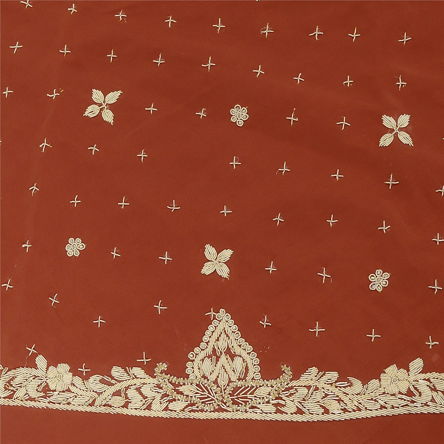 Sanskriti Vintage Brown Art Silk Unstitched Lehenga Hand Embroidery Zardozi Bead