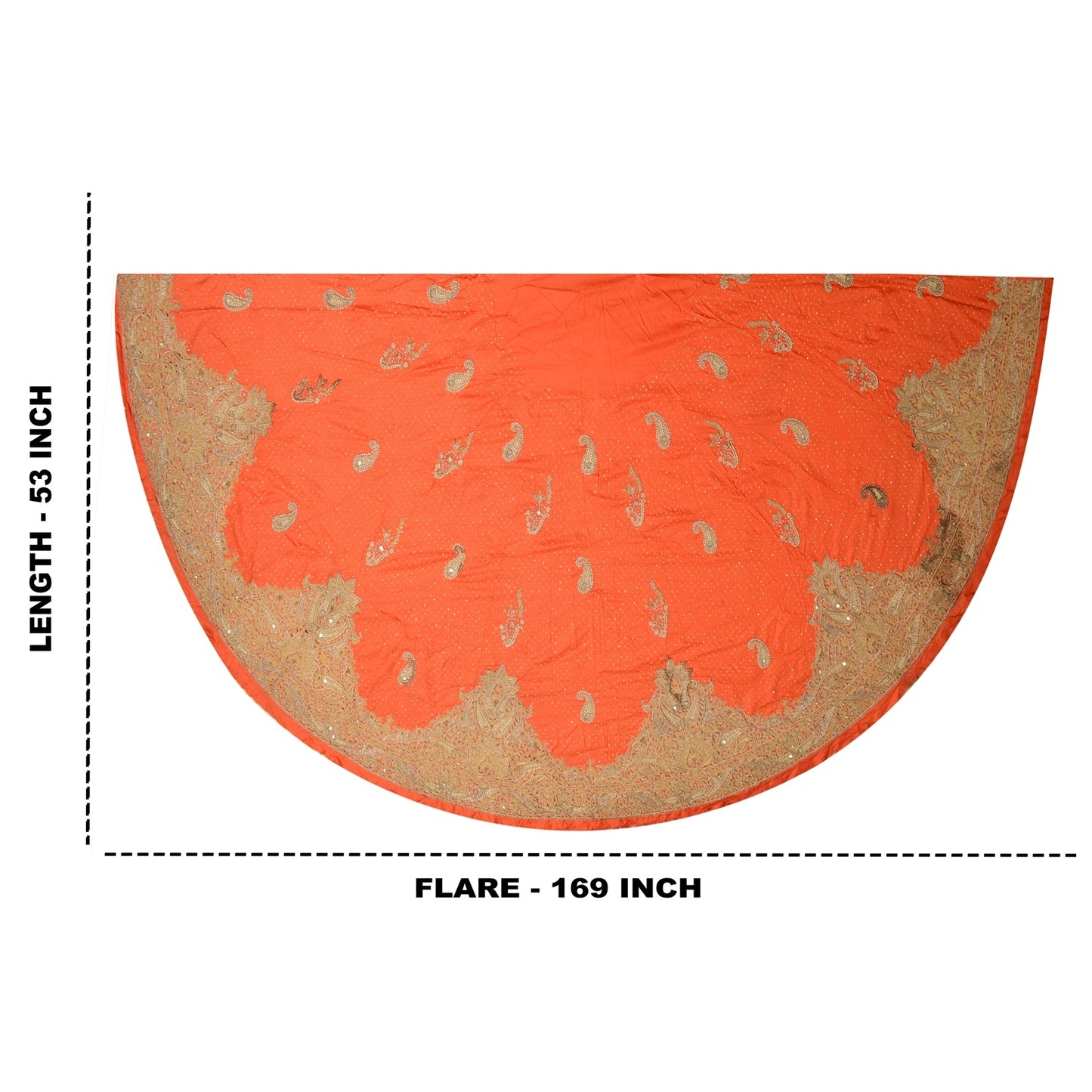 Sanskriti Vintage Orange Pure Silk Unstitched Lehenga Hand Embroidered Zardozi