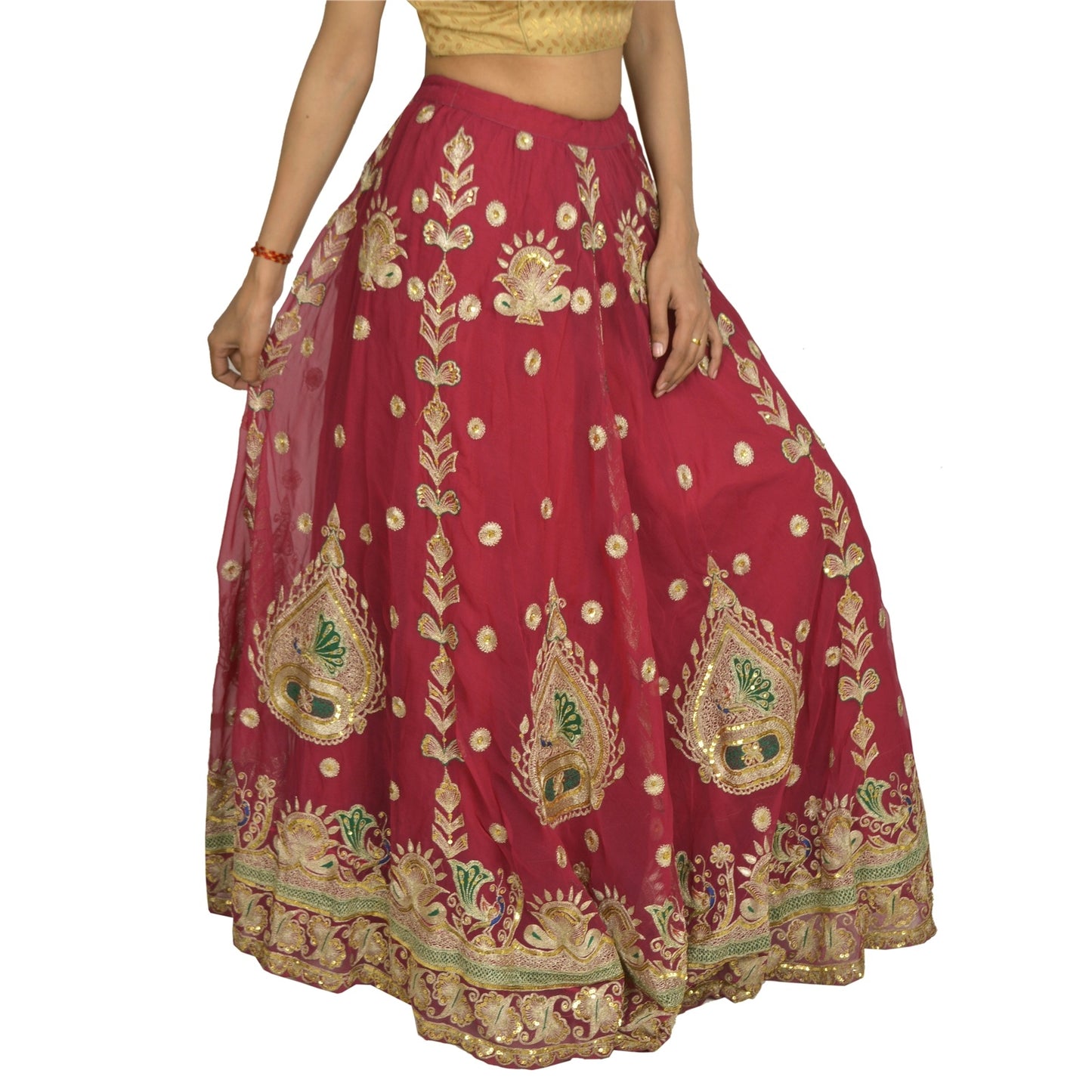 Sanskriti Vintage Pink Georgette Stitch Lehenga Peacock Zari Zardozi Embroidered