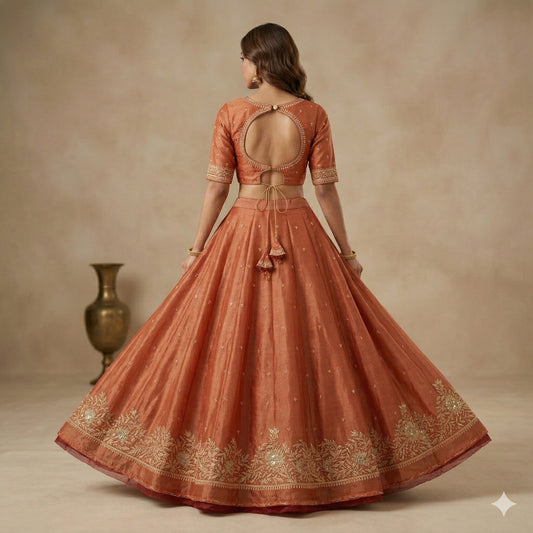 Sanskriti Vintage Red Pure Silk Unstitch Lehenga Hand Embroidery Zardozi Sequins
