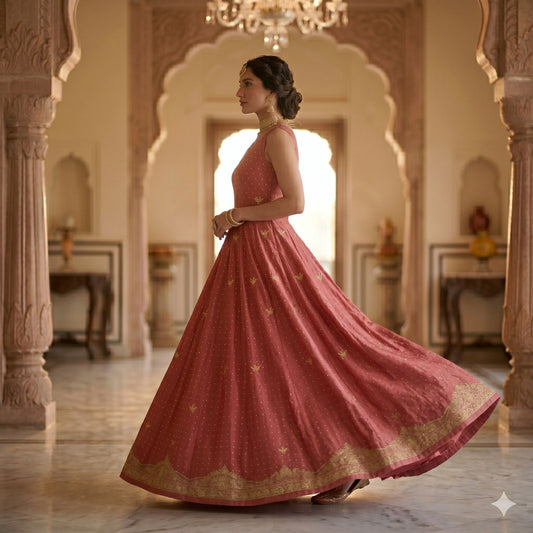 Sanskriti Vintage Pink Artificial Silk Unstitch Lehenga Hand Embroidered Zardozi