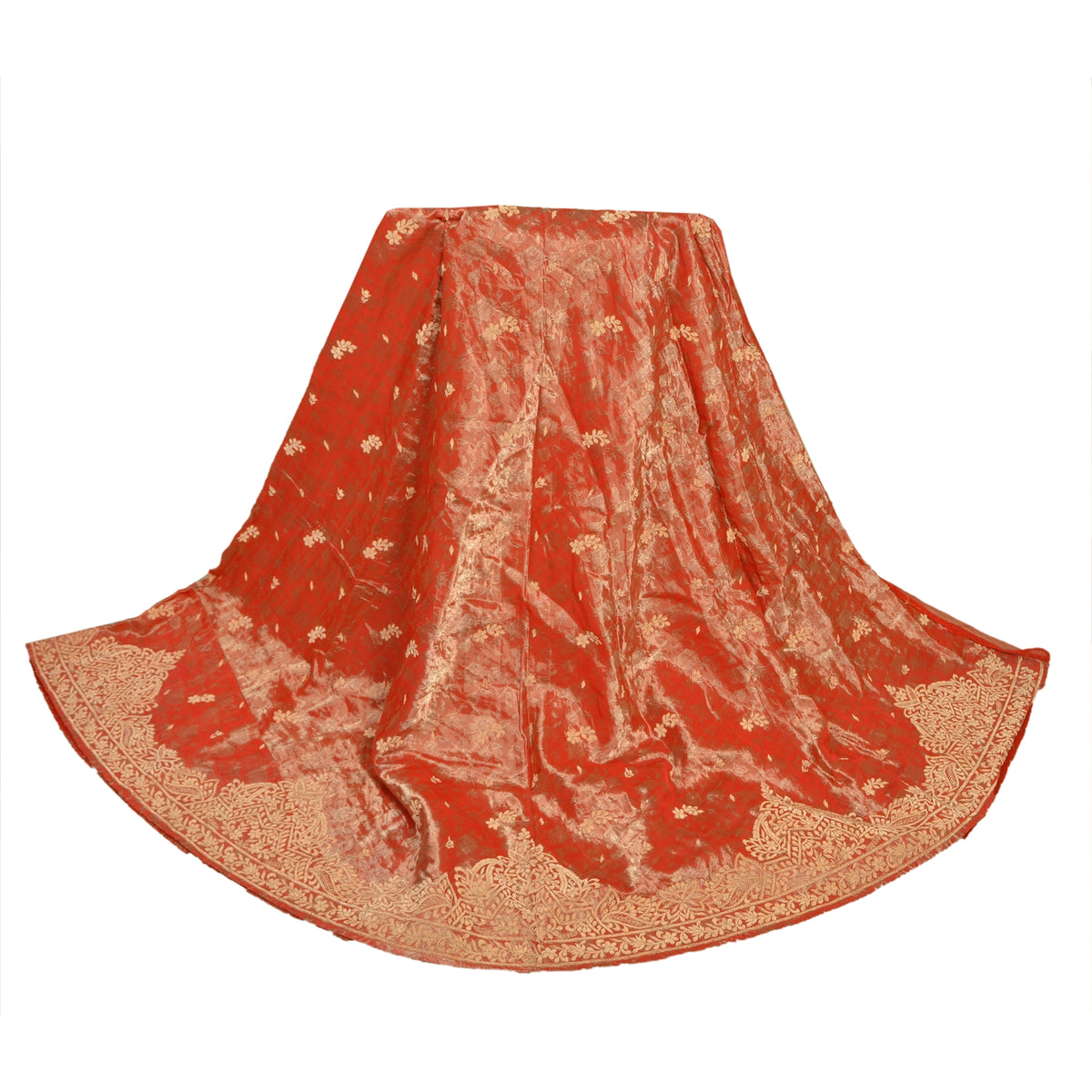 Sanskriti Vintage Orange Pure Silk Unstitched Lehenga Hand Embroidered Zardozi