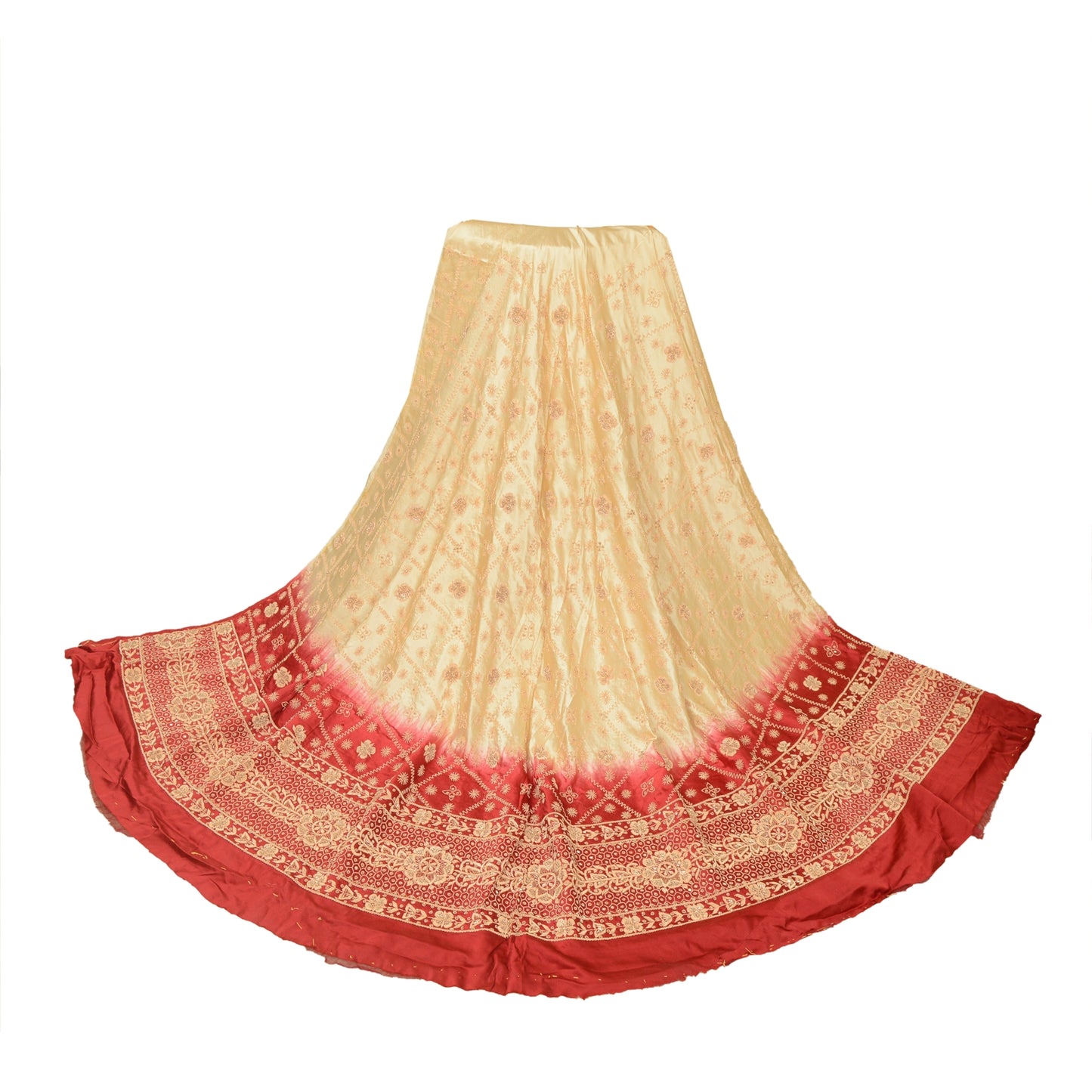 Sanskriti New Golden-Red Pure Silk Unstitched Lehenga Hand Embroidered Zardozi