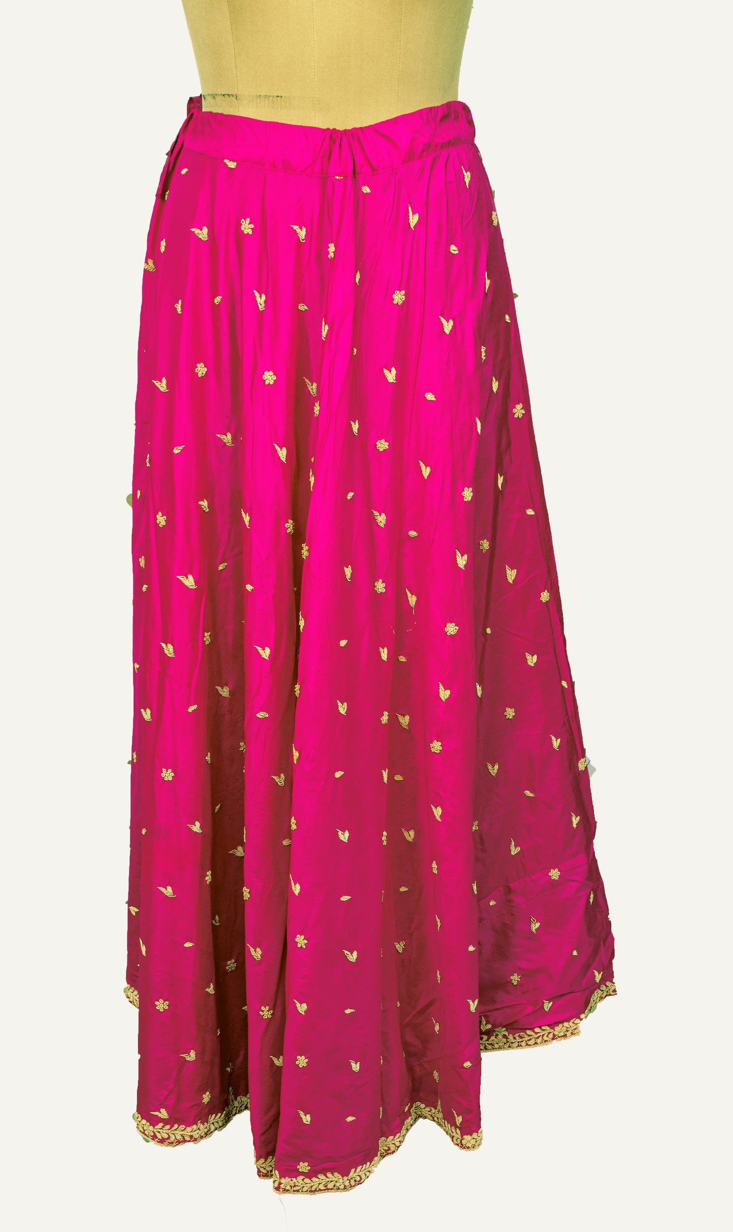 Sanskriti New Pink Pure Silk Unstitched Wedding Lehenga Hand Embroidered Zardozi