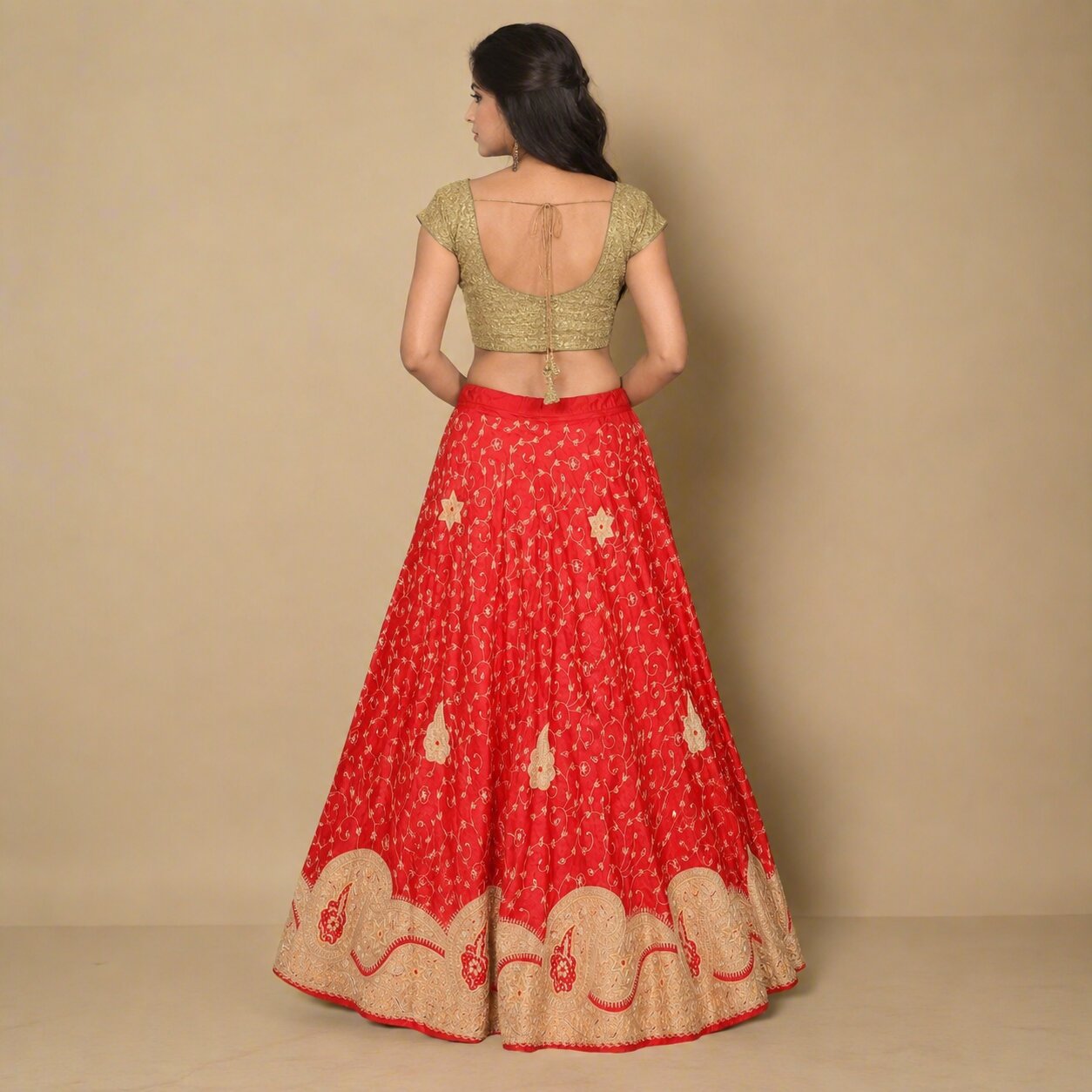 Sanskriti New Red Pure Silk Unstitched Lehenga Hand Embroidered Zardozi-Patch