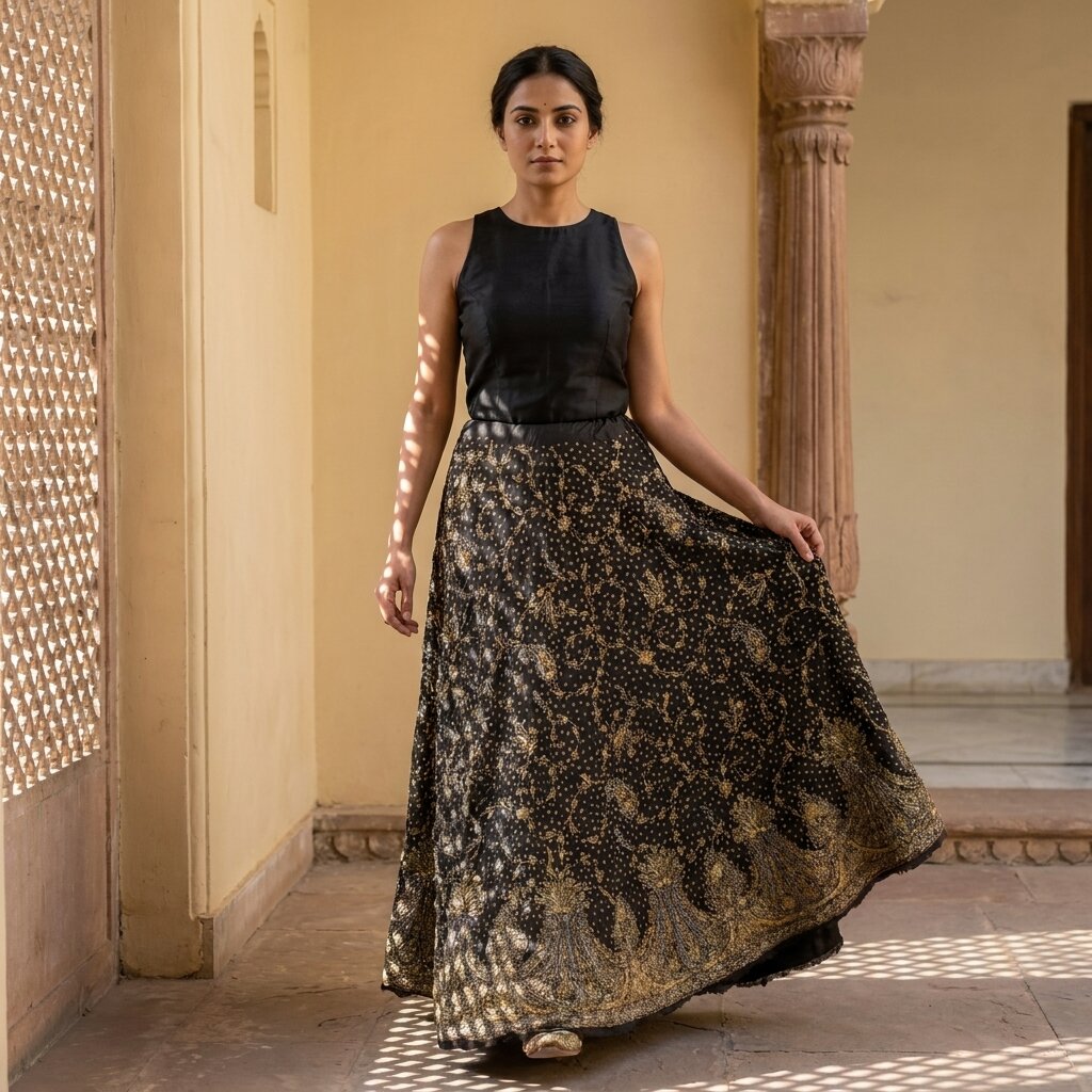 Sanskriti New Black Pure Silk Unstitched Lehenga Hand Embroidered Zardozi Beaded