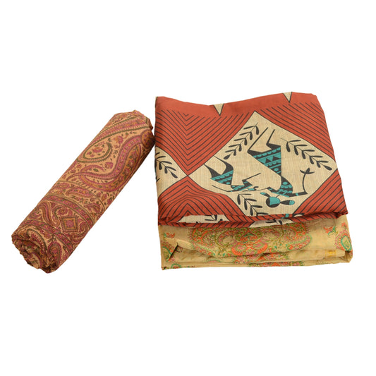 Sanskriti Vintage Saree Assorted Fabric 100% Pure Silk Floral Printed Decor