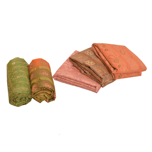 Sanskriti Vintage Indian Sari Lot of 5 Hand Beaded Sarees Assorted Fabric Decor