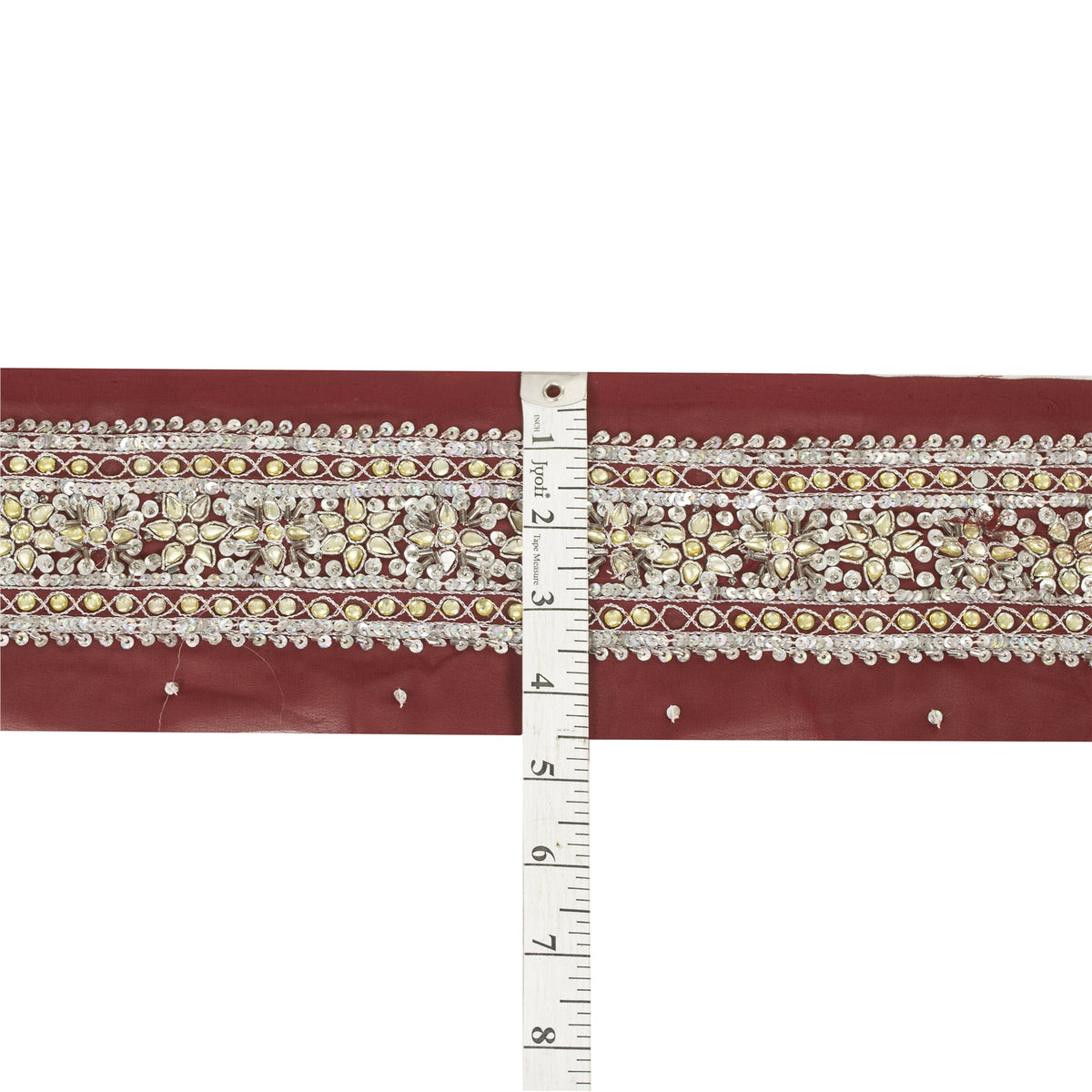 Sanskriti Vintage Embroidered 1 Yard Sari Border Crepe Silk Dark Red Lace Trim