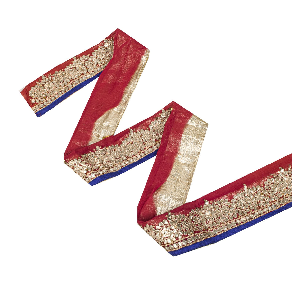 Sanskriti Vintage Hand Embroidered Gota Patti 1Yd Sari Border Red Georgette Lace