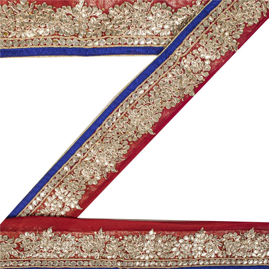 Sanskriti Vintage Hand Embroidered Gota Patti 1Yd Sari Border Red Georgette Lace