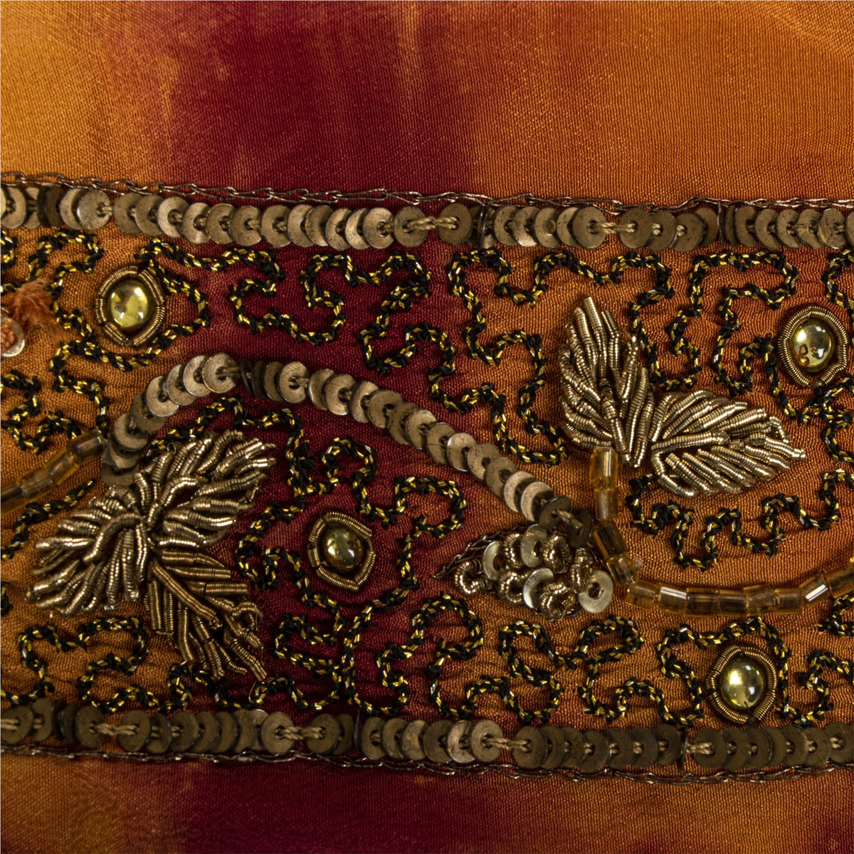 Sanskriti Vintage Hand Embroidered 1 Yd Sari Border Pure Silk Saffron Craft Lace