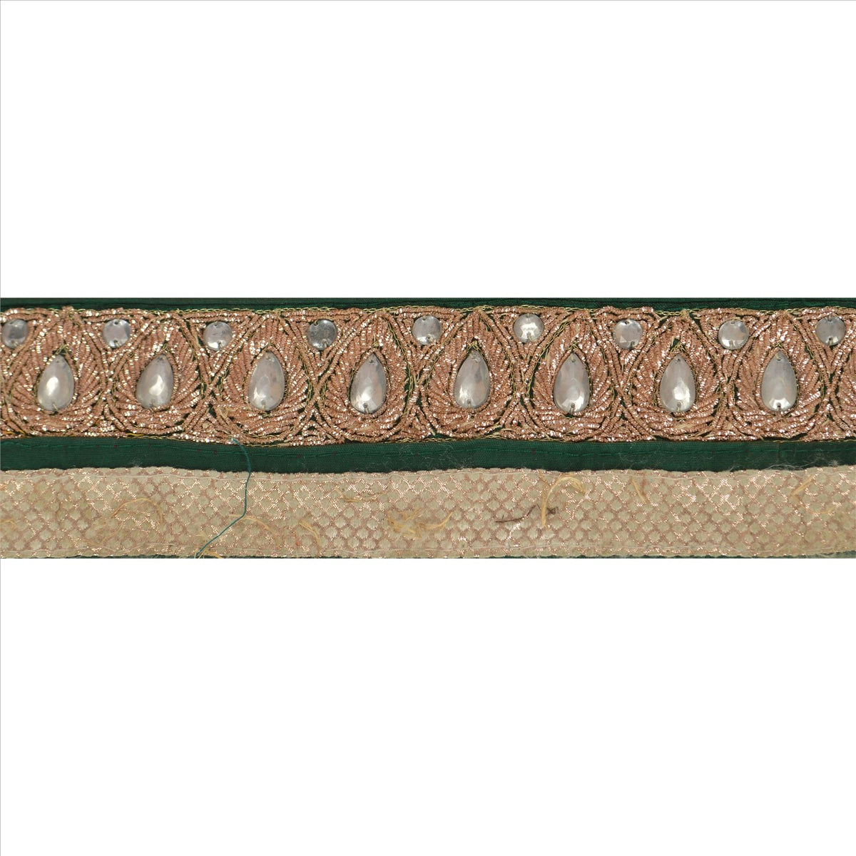 Sanskriti Vintage Hand Embroidered Art Silk Sari Border 1 Yard 3"W Green Lace