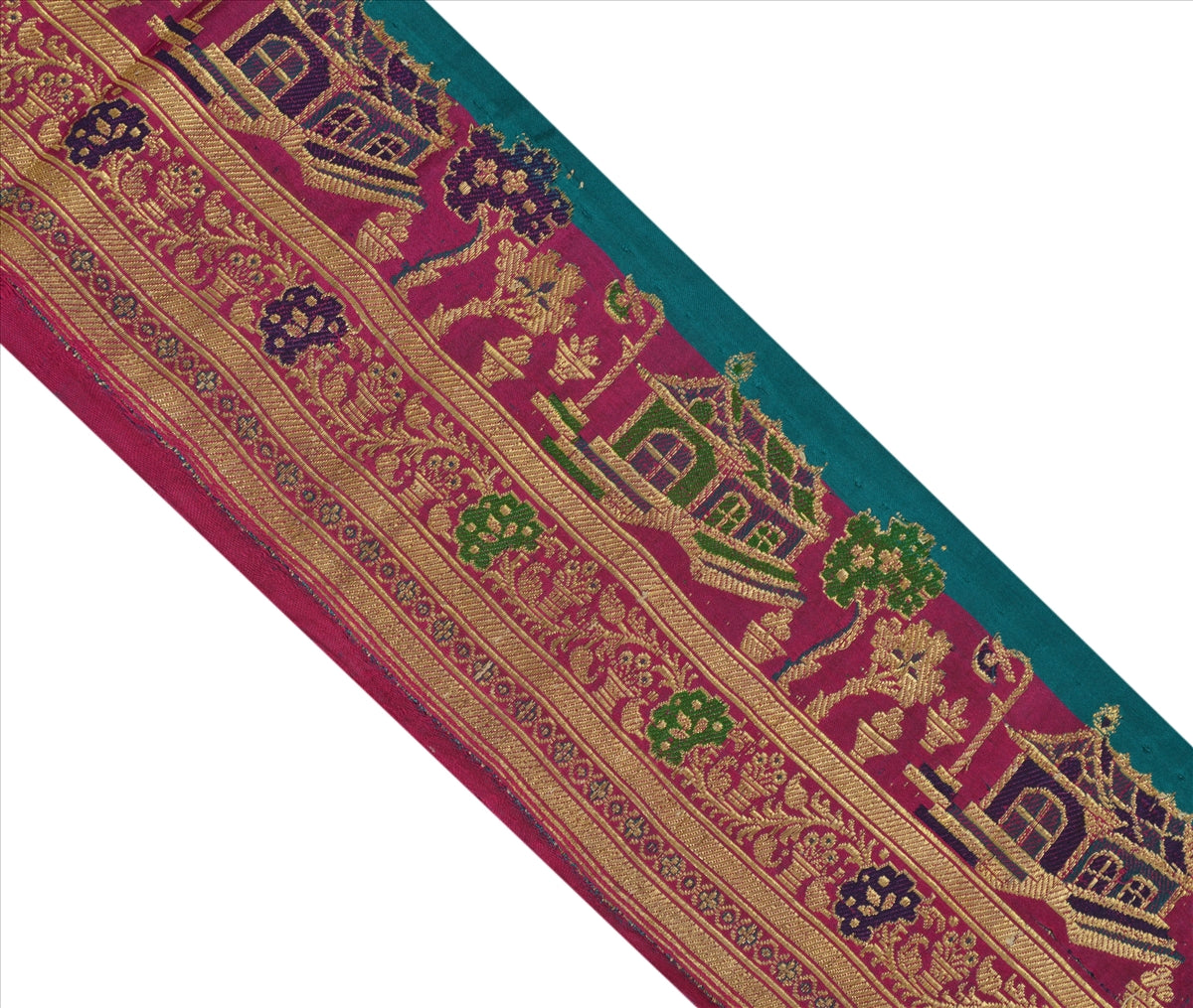 Sanskriti Vintage Brocade Zari Woven Pure Satin Sari Border 1 Yard Purple Lace