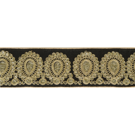 Sanskriti Embroidered Dress Border 1 YD Trim Ribbon Black Craft Decor Lace