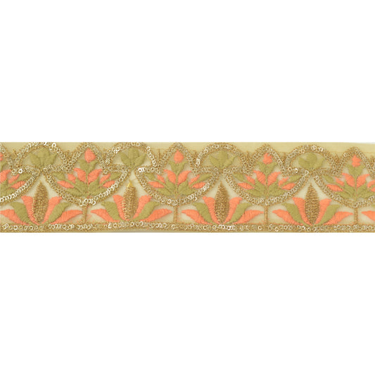 Sanskriti Indian Embroidered Prom Dress Border 1 YD Trim Beige Craft Decor Lace