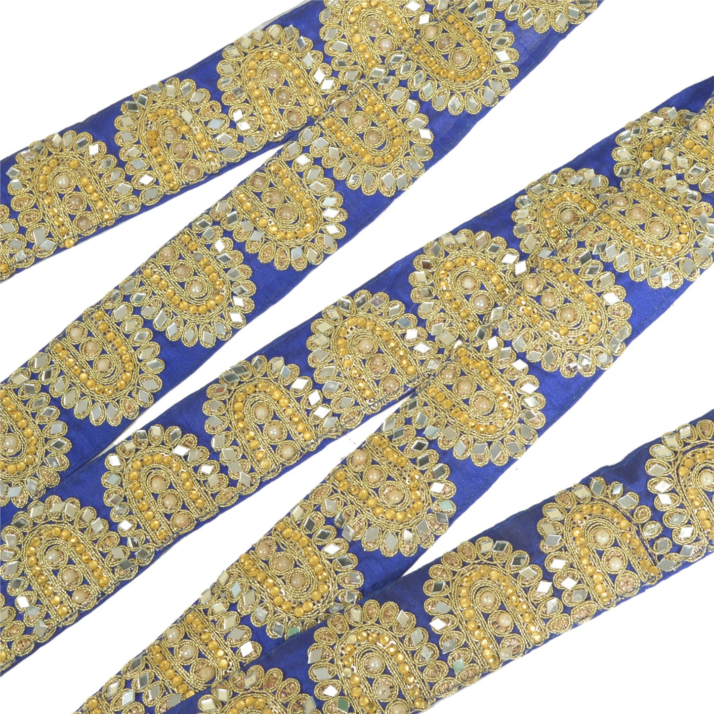 Sanskriti Hand Beaded Prom Dress Border 1 YD Trim Purple Craft Lace Mirror Work