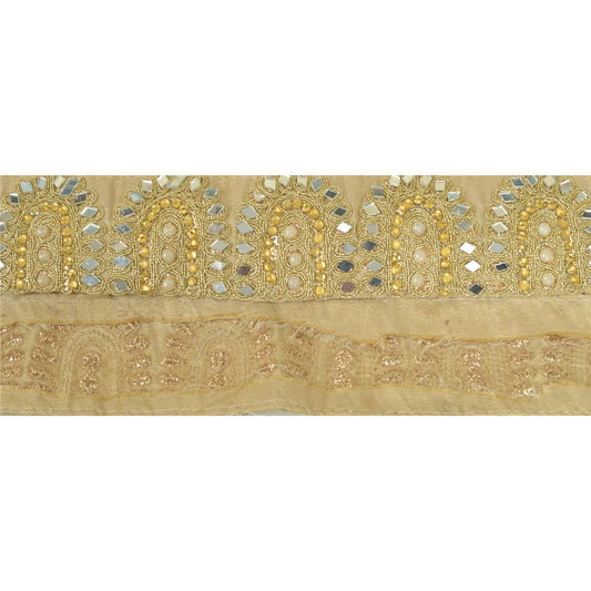 Sanskriti Hand Beaded Bridal Border 1 YD Trim Golden Craft Lace Mirror Work
