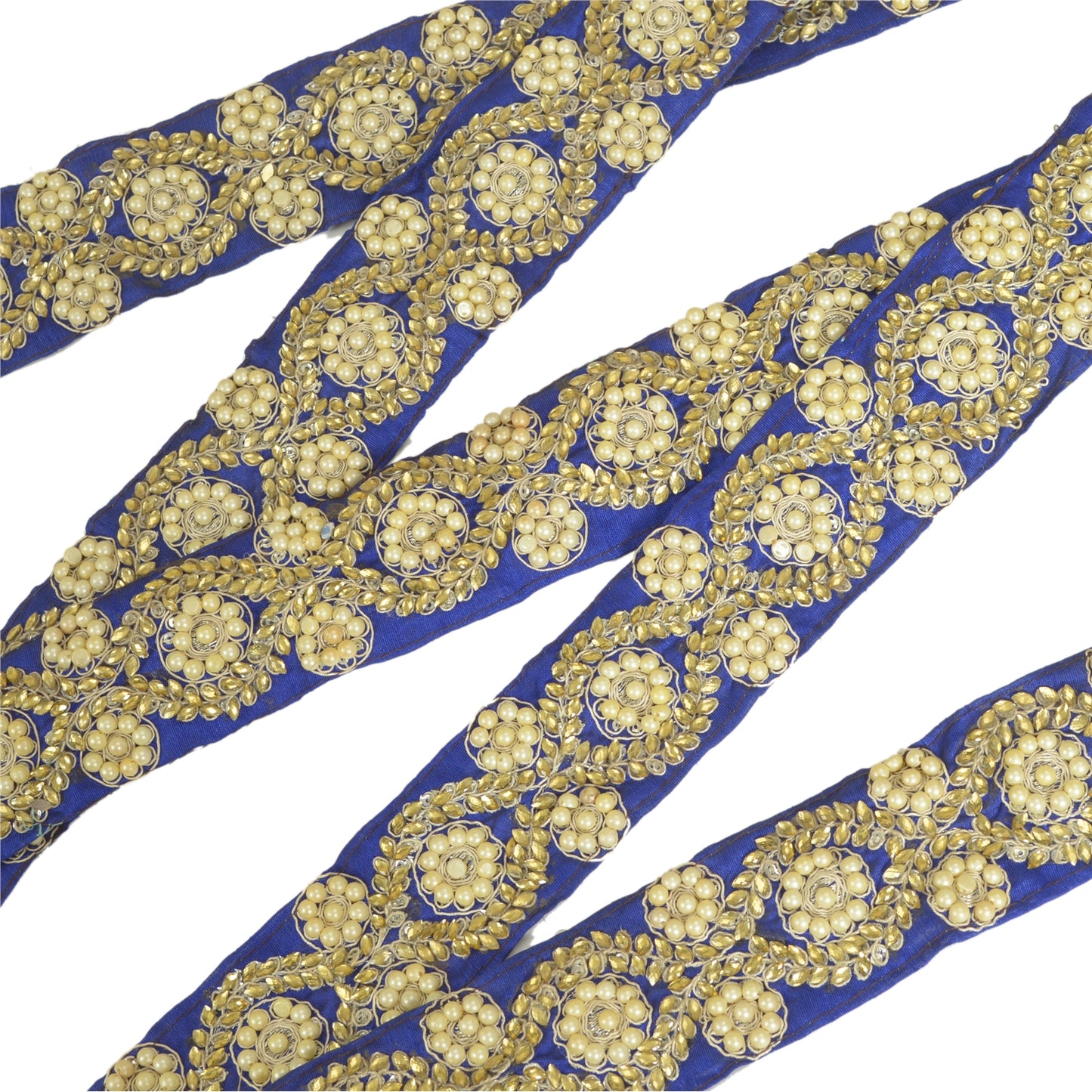 Sanskriti Hand Beaded Prom Dress Border 1 YD Trim Black Craft Pearl Beads Lace