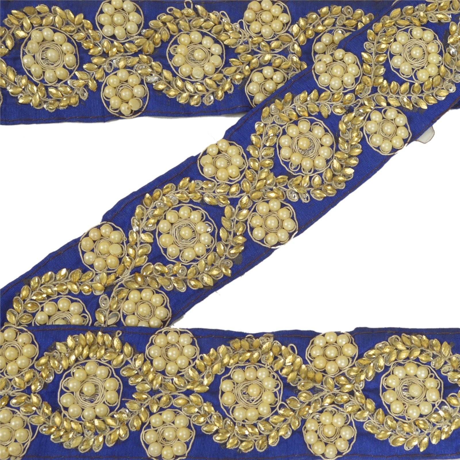 Sanskriti Hand Beaded Prom Dress Border 1 yd Trim Black Craft Pearl Beads Lace - Blue / Art Silk Sanskriti Hand Beaded Prom Dress Border 1 yd Trim Black Craft Pearl Beads Lace - Blue / Art Silk
