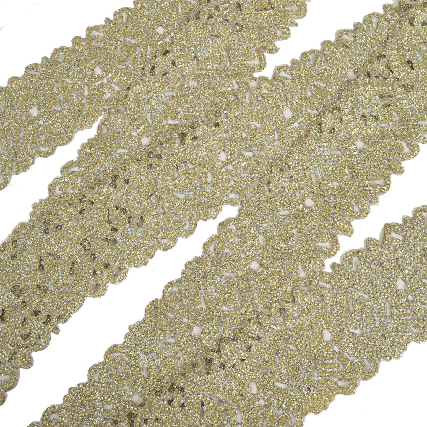 Sanskriti Hand Beaded Prom Dress Bridal Border 1 YD Trim Silver Craft Lace Pearl