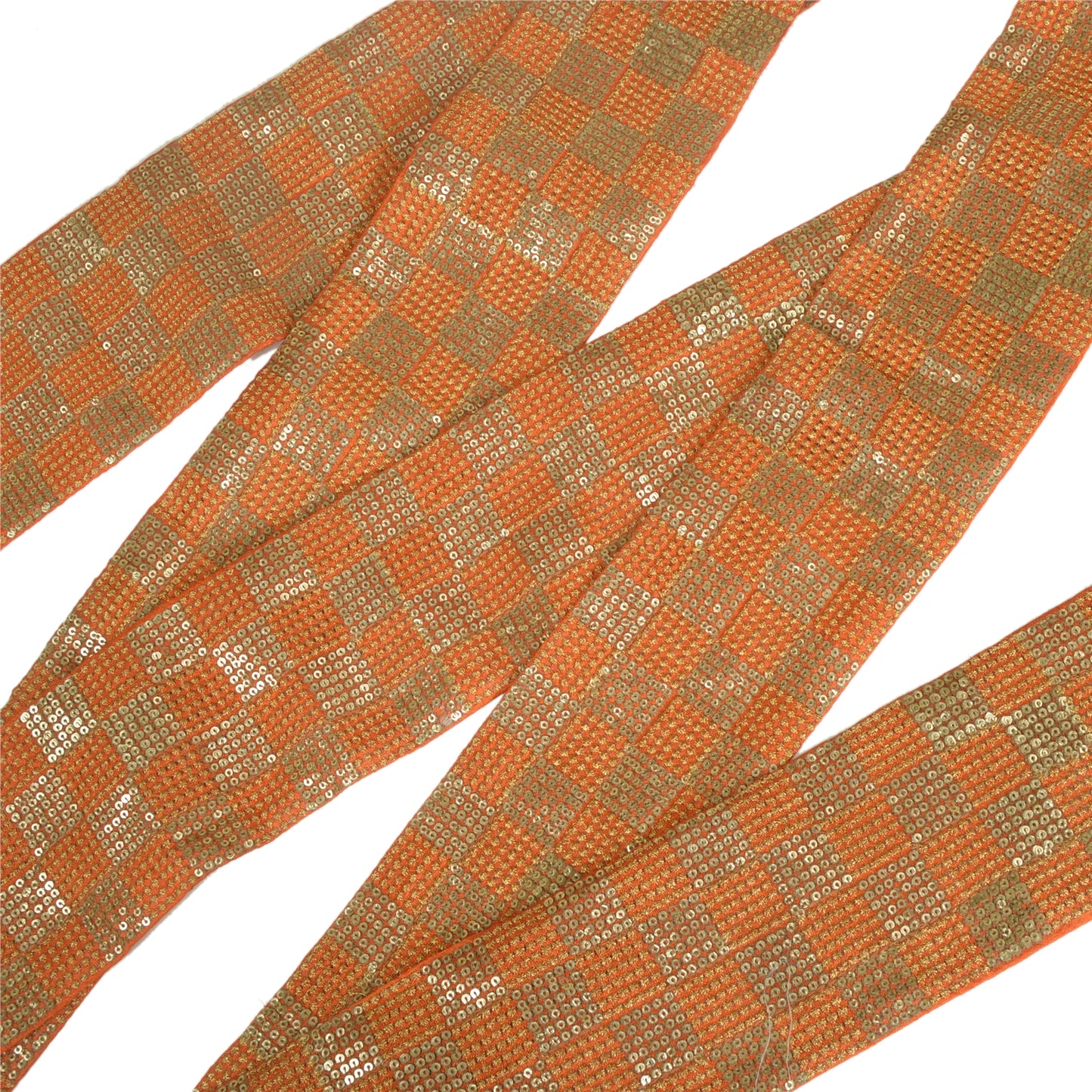 Sanskriti Indian Sparkle Embroidered Border 1 YD Trim Ribbon Orange Craft Lace